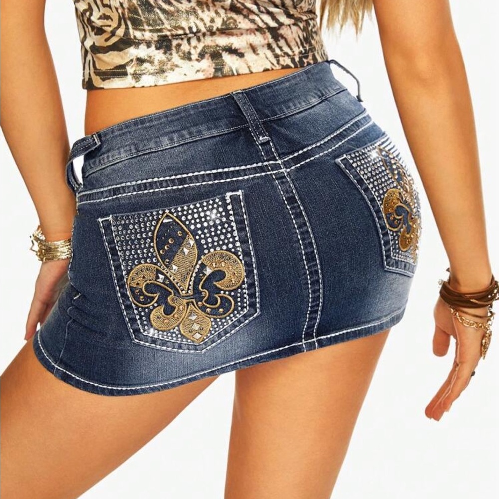 Embellished Denim Mini Skirt
